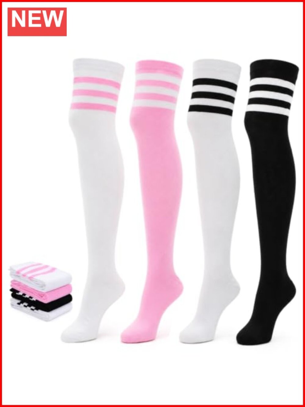 Thigh High Striped Over Knee Socks Women Stretchy 4 Pairs